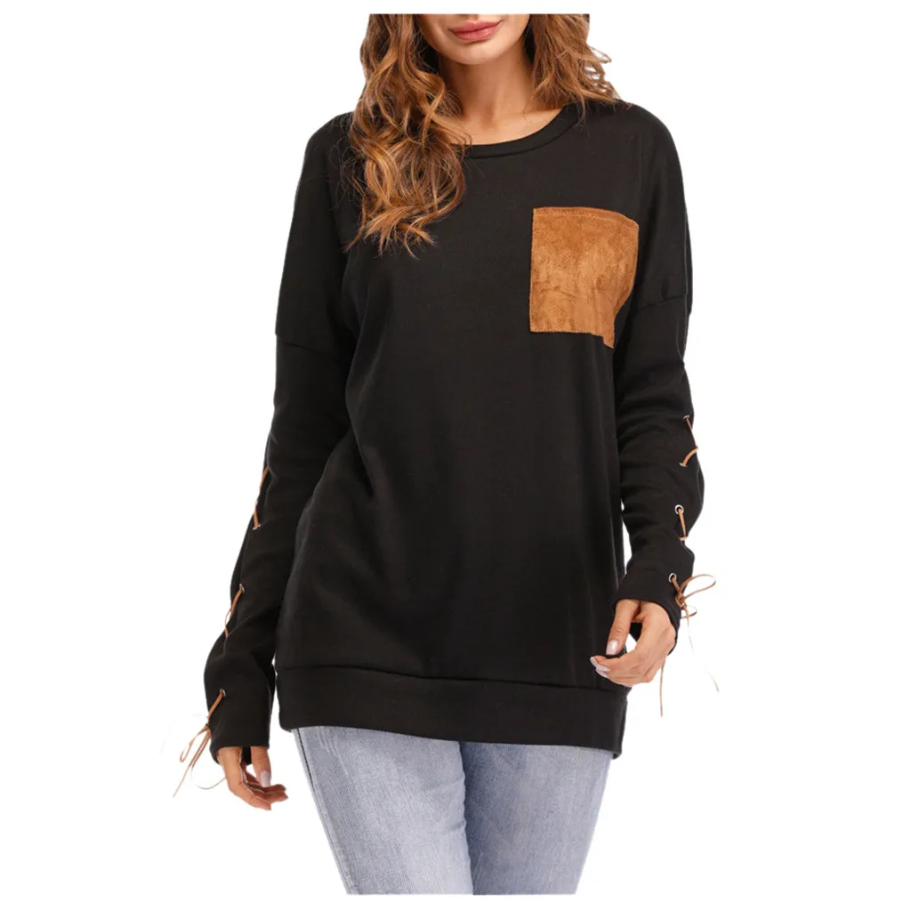 Осенняя женская спортивная одежда с круглым вырезом длинным рукавом