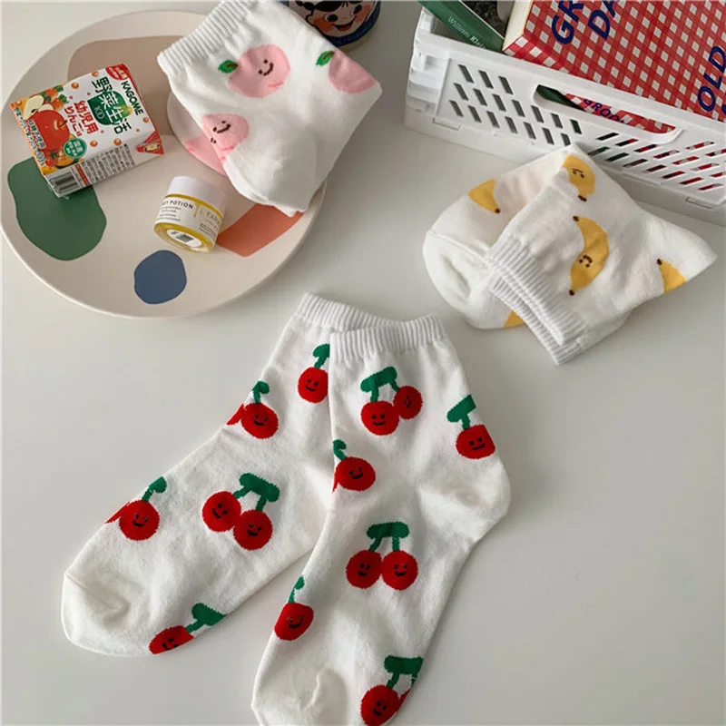 Носки женские хлопковые в Корейском стиле милые Мультяшные с принтом фруктов