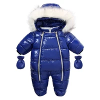 russian winter warm infant baby jumpsuit cotton down rompers hooded inside fleece boy girl overalls waterproof outerwear