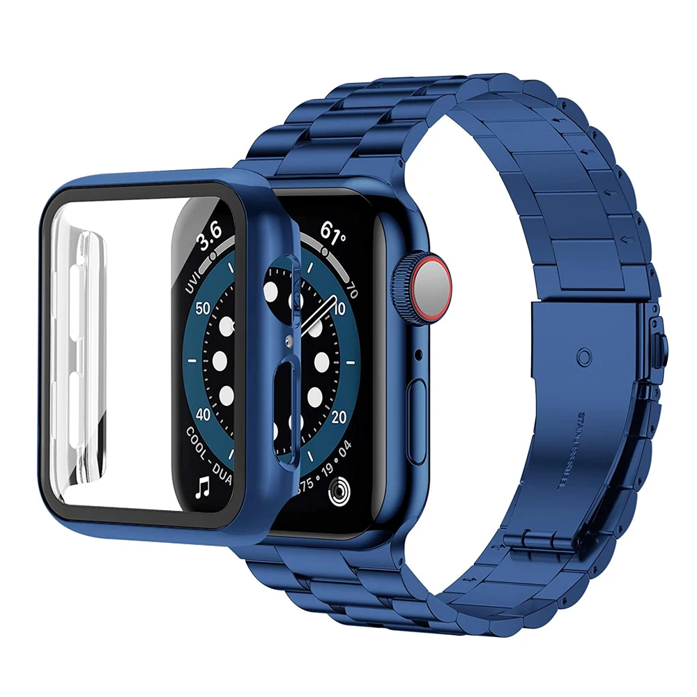 

Ultra-thin Band for Apple Watch 7 Bracelet 41mm 45mm Screen Protector Case for iWatch SE 6 5 4 40mm 44mm Stainless Steel Strap