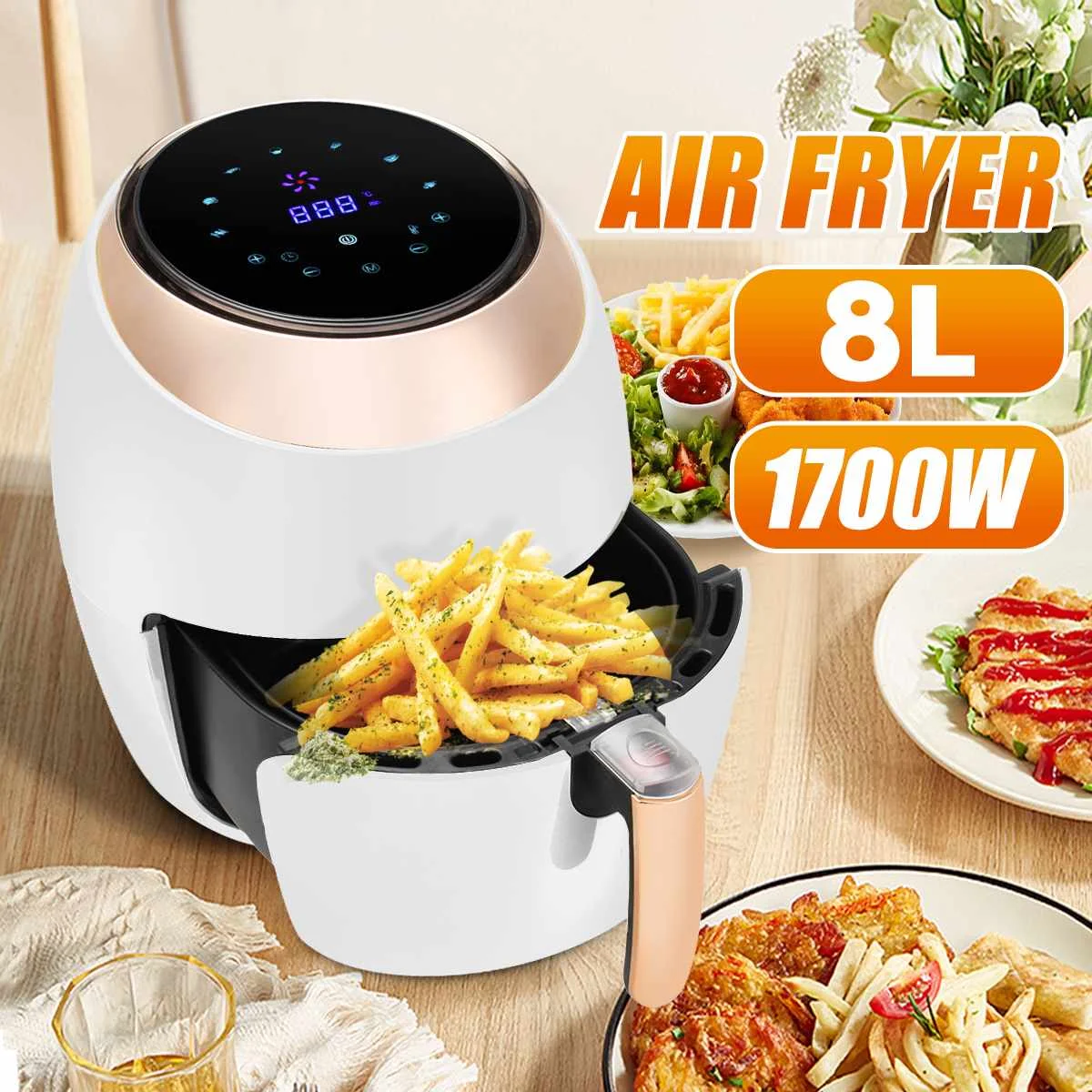 

1700W 8L Air Fryer Home Intelligent Oil Free Large Capacity Multifunction Automatic Desktop Electric Digital Deep Fryer Cooking