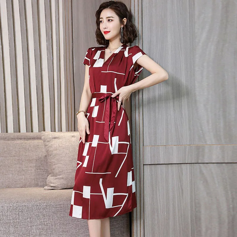 

Medium Length Dress Retro Short Sleeve Women's Casual Fashion Dress Dress SS878 Summer Women's Elegant Women's Printed Loose