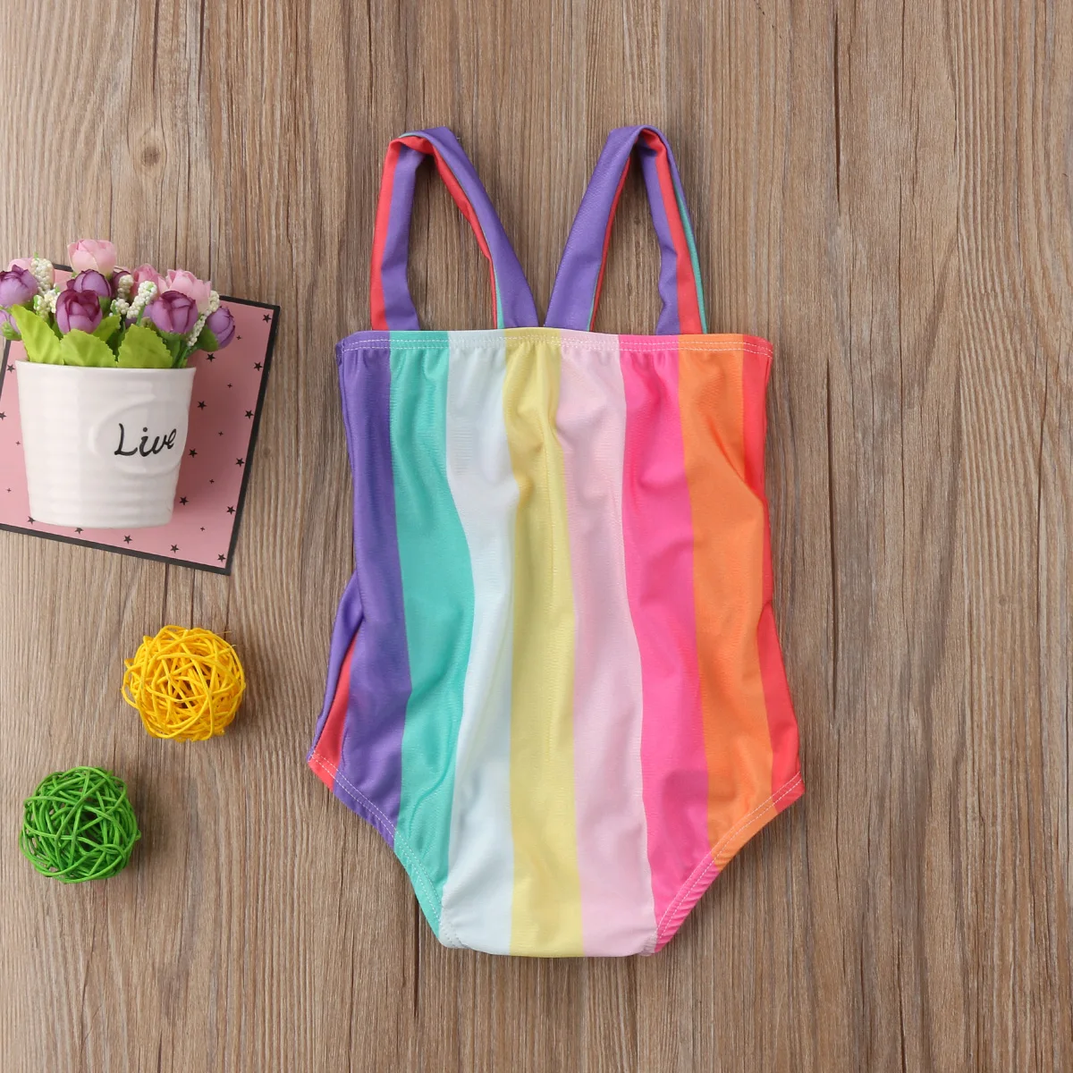 

Kids Baby Girls Striped Bow Rainbow Cute Swimsuit Swimwear Bathing Suit Beachwear Bodysuit Bikini