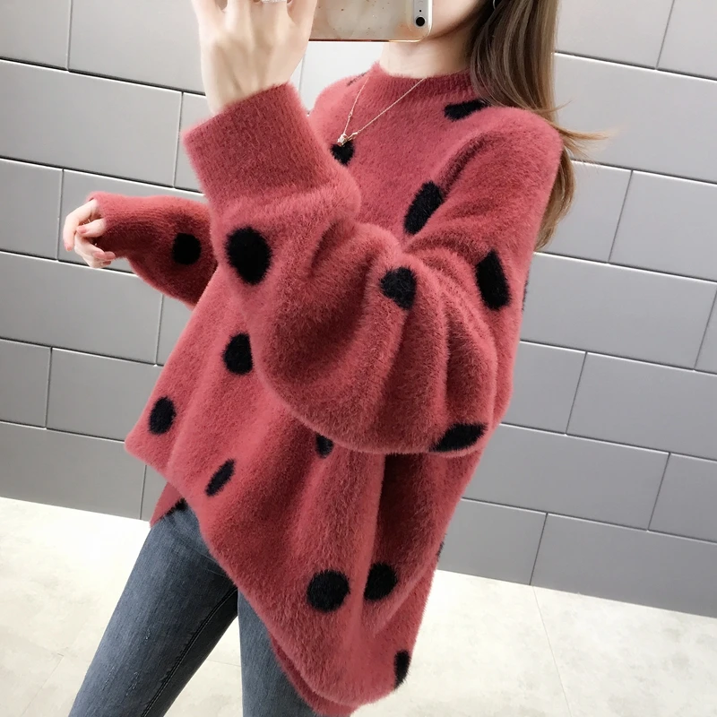 

Mujer Imitation Mink Velvet Sweater Mid-length Winter New Half-high Turtleneck Sweater Extra Large Size Women's Sweaters Z713