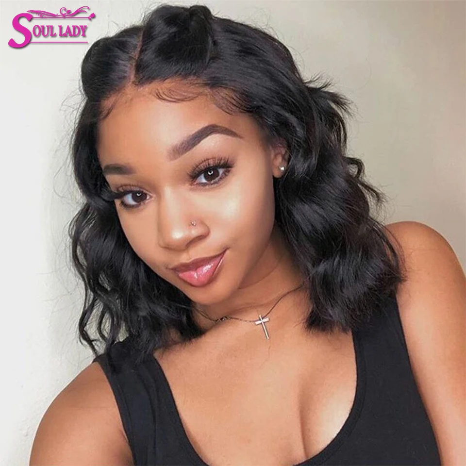 

Soullady Natural Wavy Short Bob Human Hair Wigs For Women Brazilian 13x4 Lace Frontal Wig Pre Plucked Hairline Blunt Cut Bob Wig