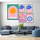 Художественные принты Mykonos, принты Майами, розовые фрески с изображением итальянской остроты Ibiza, принты ассулина, сглаза, путешествия, галереи, вечерние