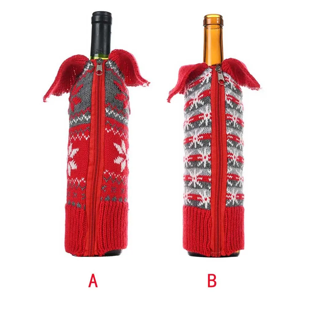 2020 рождественские украшения вязаная бутылка Снежинка на молнии креативный чехол