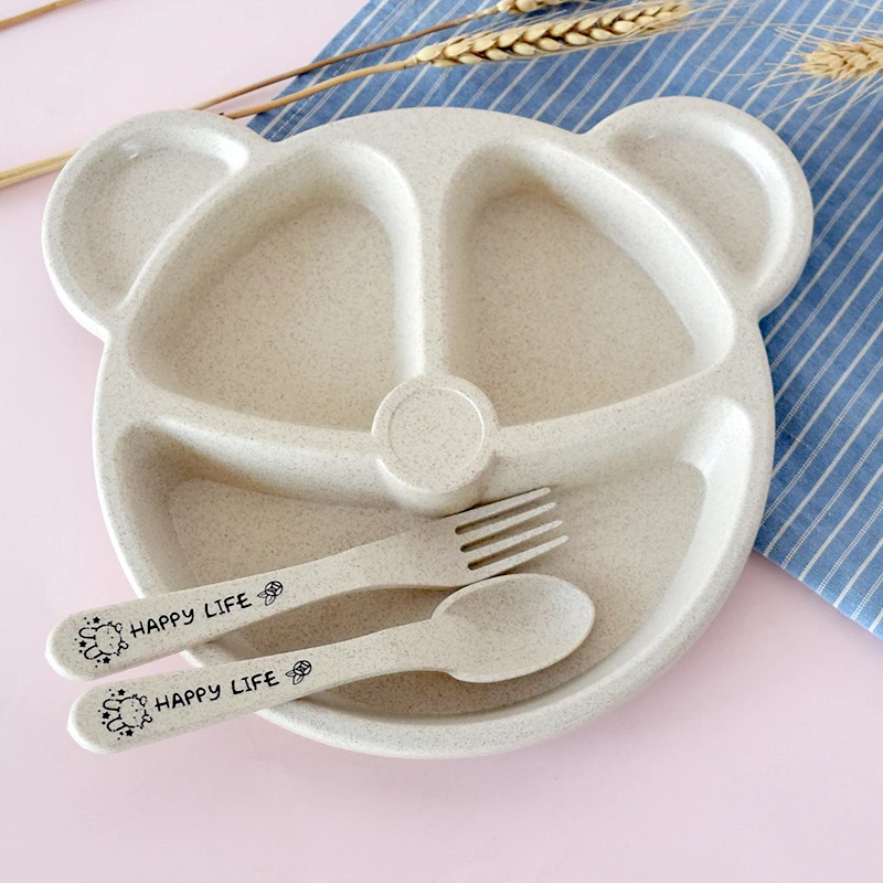 3 шт./компл. миска + ложка вилка мультяшная детская набор посуды из пшеничной