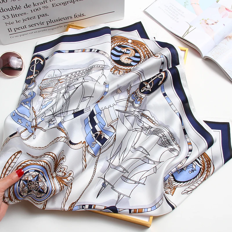 100% шелковый квадратный шарф 2021 банданы женский платок с принтом роскошный шейный