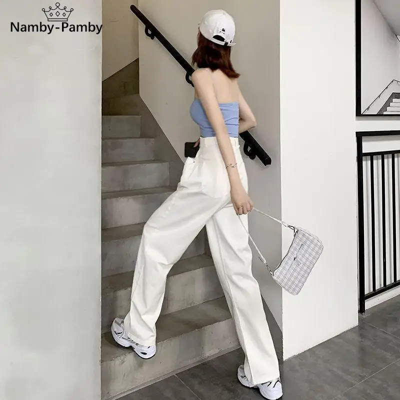 

2021 new high-waist straight-leg loose jeans streetwear wide-leg pants ladies fashion slim drape hyuna mopping trousers