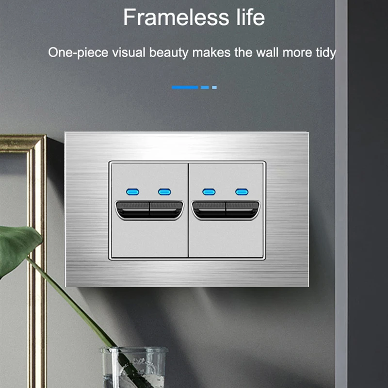 118 Type US Standard Wall Toggle Switch Multi-function USB Outlet Silver Aluminum Alloy | Обустройство дома