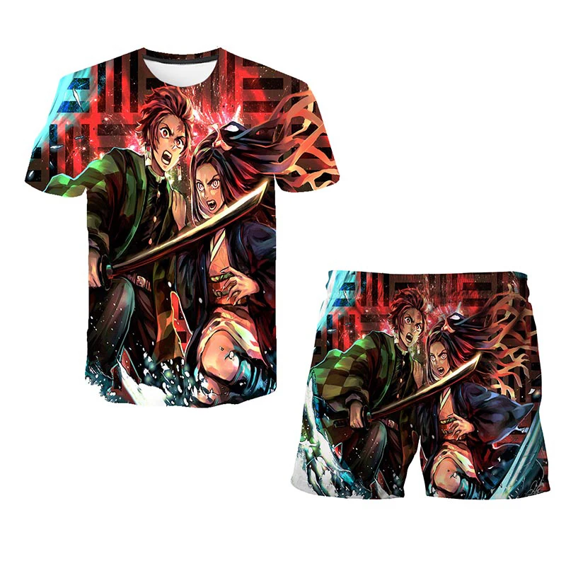 

Demon Slayer Cartoon Tshirts Suits Baby Boys TShirt Children's Clothing Sets T-shirt & Shorts 2 Pieces Sets Girls Boys Clothes