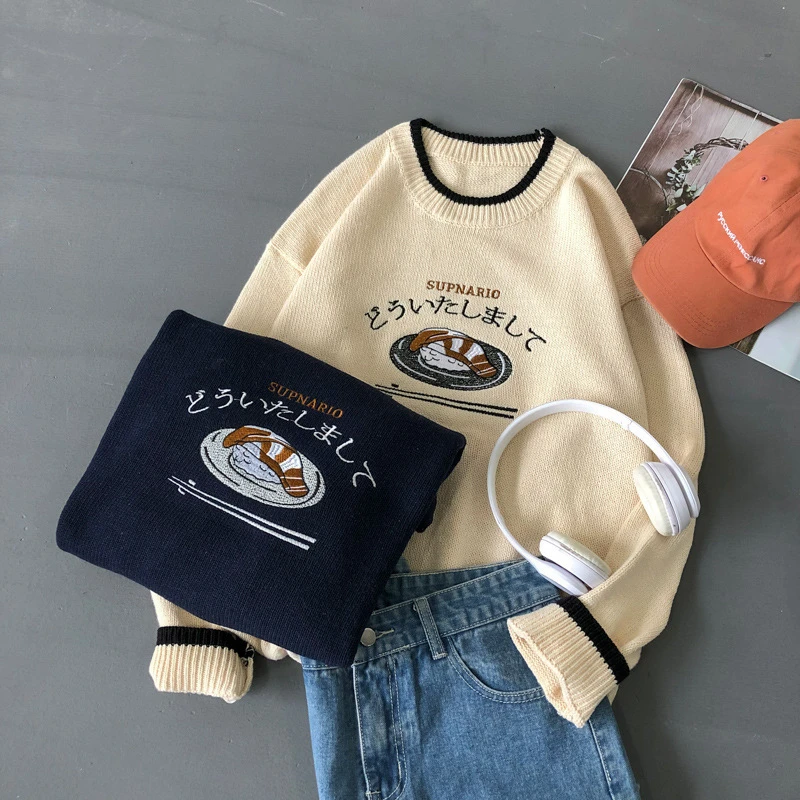 fojaganto 2022 new spring men’s knitted sweater japanese harajuku vintage pullovers hip hop fashion couple knitted sweaters male free global s