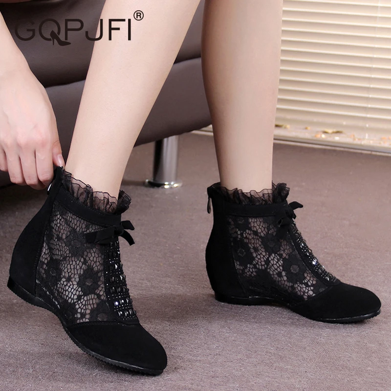 Fashion Short Boots Women's Air Net Boots Increased Naked Boots Summer New Single Boots Hollow Women's Boots zapatos de mujer