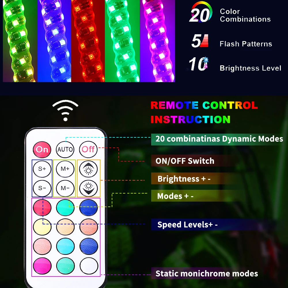 値段 スパイラルrgb Led鞭ライト4 5FT Rfリモコンジープutv Atv Polaris砂丘バギー砂レール行くカートトラック4X4オフロード