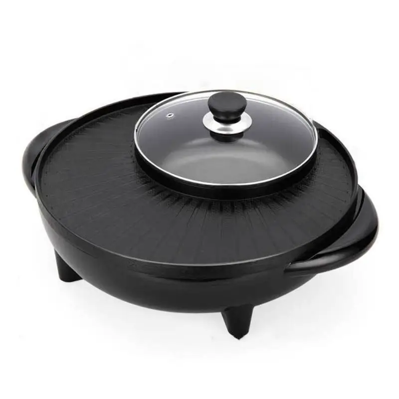 2021 new 2 in 1 barbecue hot pot electric 1700w 220v multi function home party grill pan free global shipping