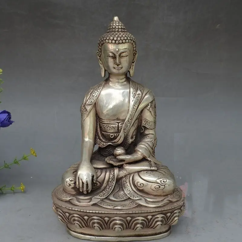 Китай белая медь буддизм Прекрасный Дракон Po Sang Lotus seat скульптура статуя | Дом и
