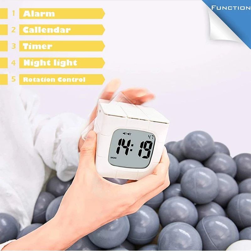 Digital Rubik’s Cube Clock with Calendar ，2 Alarm Settings Night Light desk clock 1-60 Minutes Timer 10 Level Brightness | Дом и сад