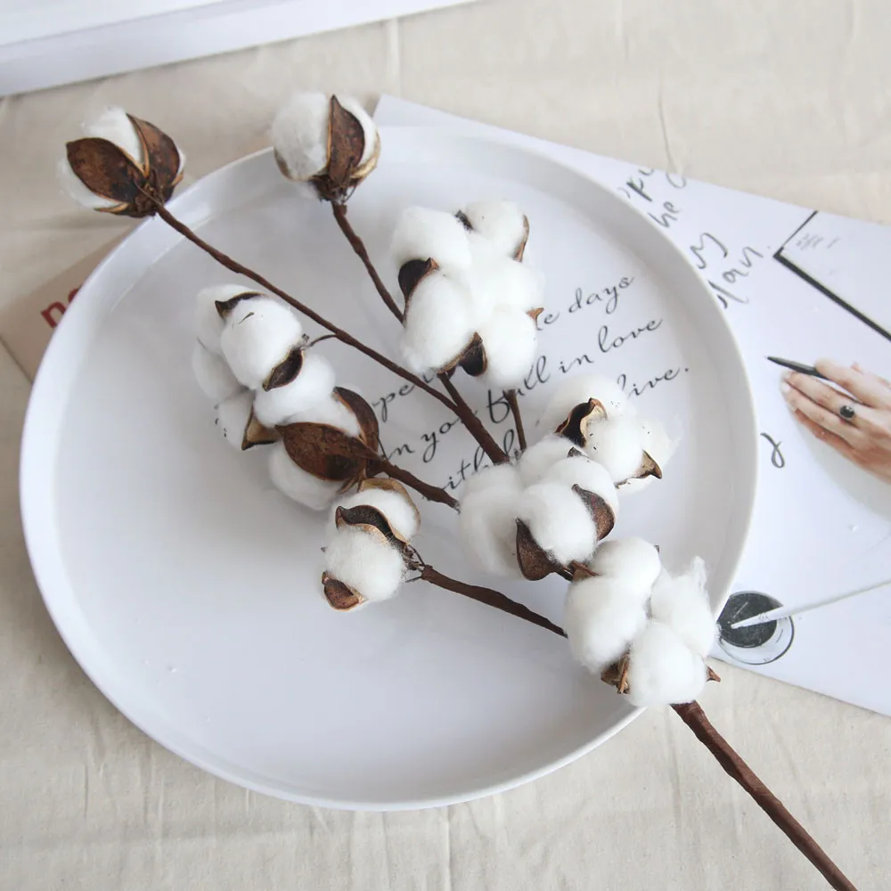 

Naturally Dried Cotton Stems Farmhouse Artificial Flower Filler Artificial Floral Decor Cotton DIY Garland Home Wedding Decor#50