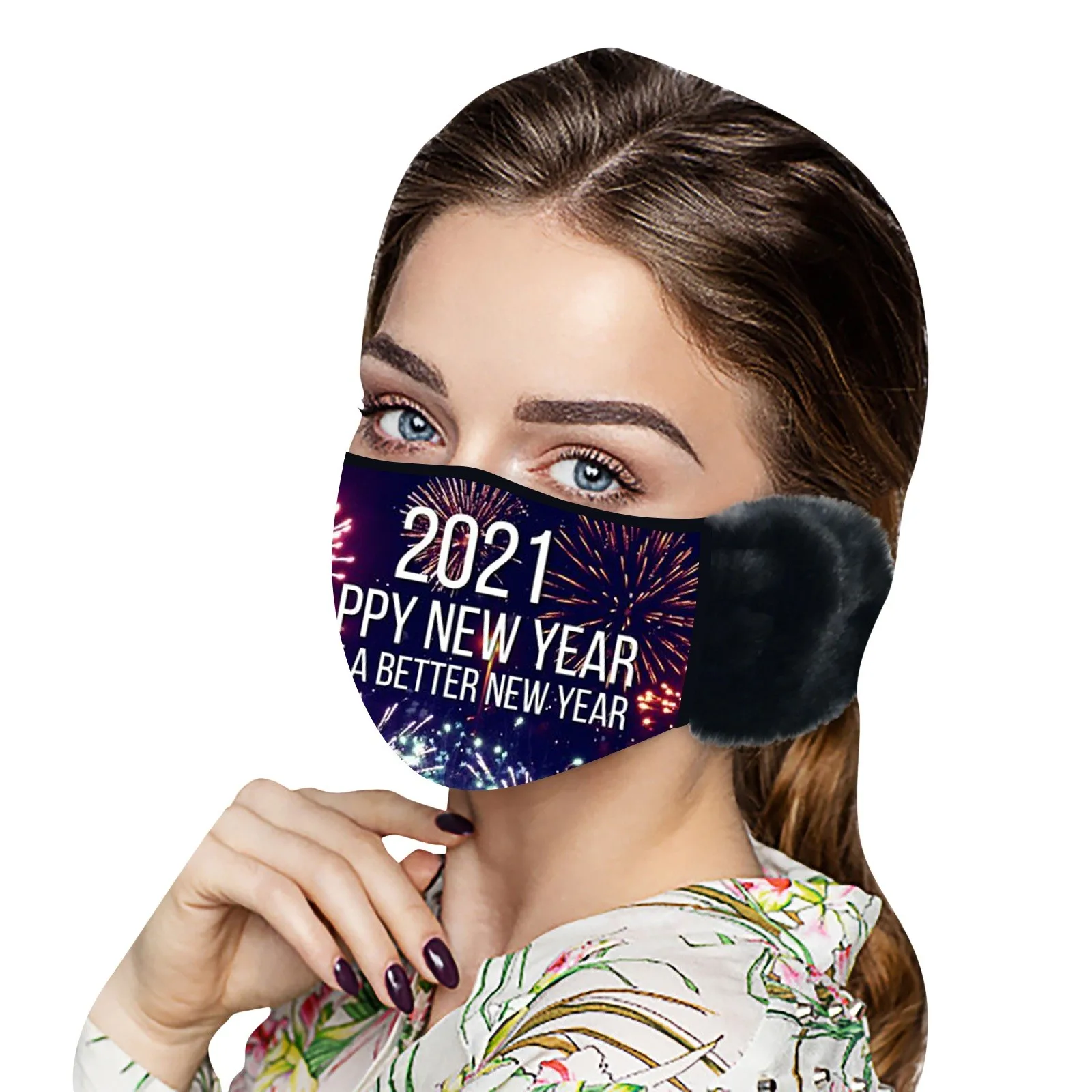 

3PCS 2021 Happy New Year mask Unisex 2021 New Year Prints Washable Warm Ear Protection Mask For Adults Windproof dustproof K5