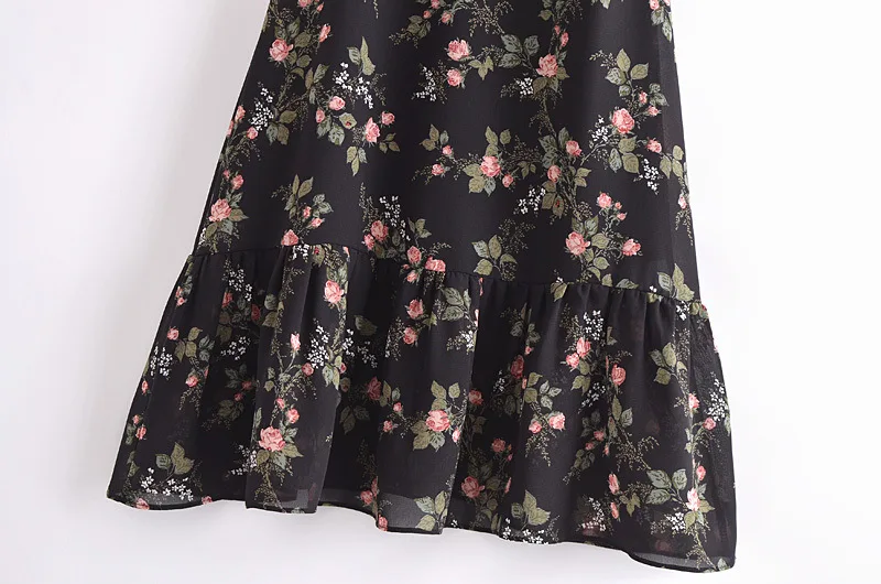 

2021 spring French holiday floral print V-neck tie waist suspender dress maxi dresses for women