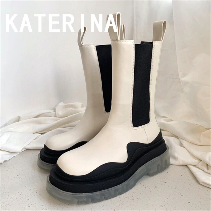 

Platform Martin Boots Thick Bottom Real Leather Ankle Boots Brand Designer Chelsea Boots Mixed Color British Women's Boots