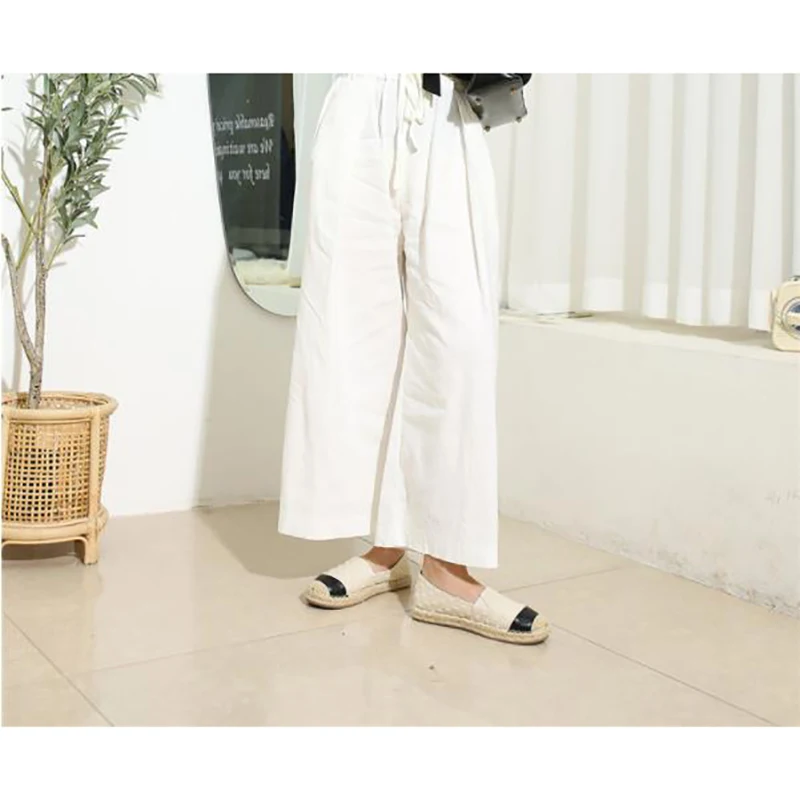 

Fisherman Shoes Women 2021 New Flat Thick Soft-soled Woolen Cloth Color-blocking Straw Lazy One-foot Loafers