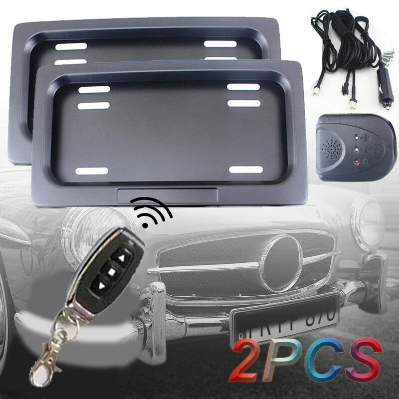 

2Pcs USA Standard Shutter Cover Up Electric Stealth License Plate Frame with Remote