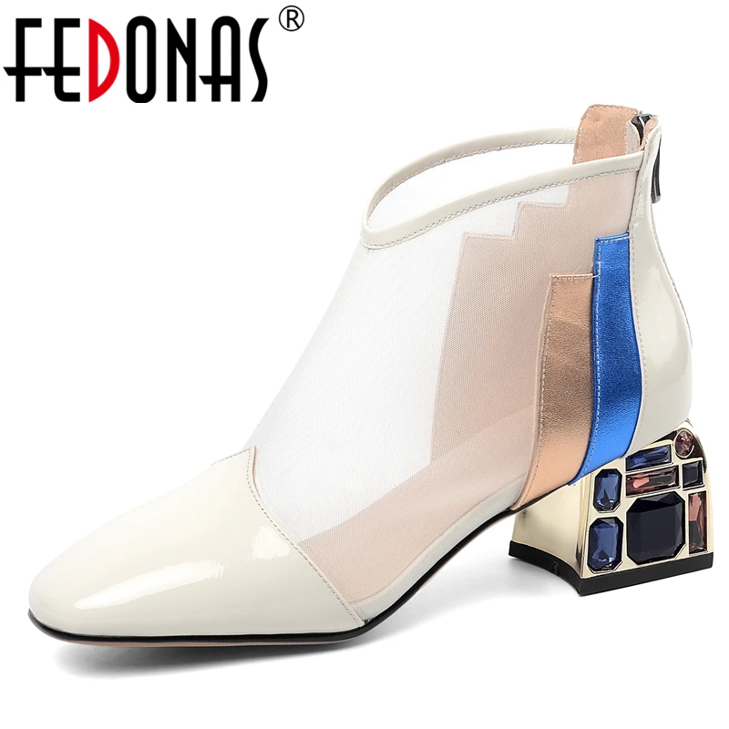 Женские ботильоны из яловой лакированной кожи FEDONAS разноцветные сетчатого