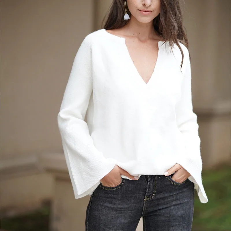 Осень 2019 женский свитер однотонный пуловер темперамент для путешествий