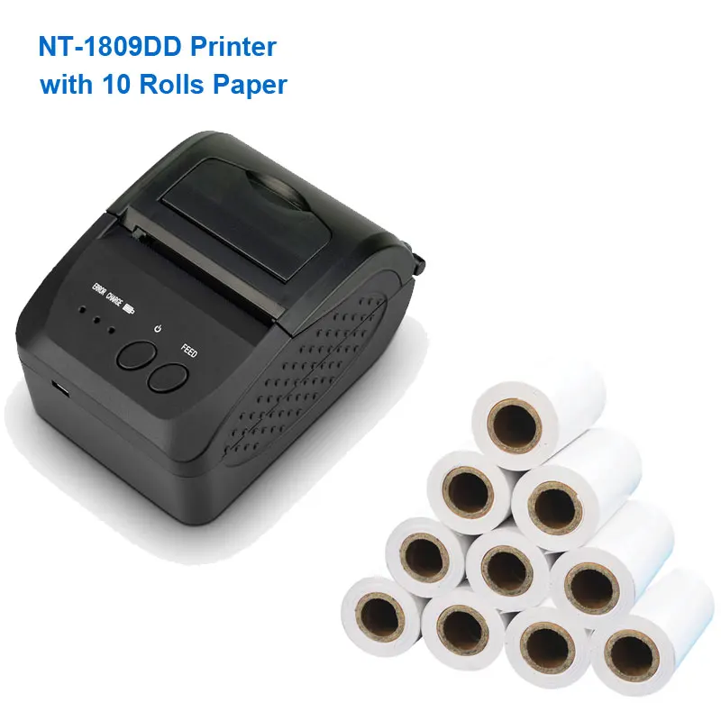 1809DD 10Rolls Paper NETUM 58 мм Bluetooth Термальный чековый принтер с бумагой чехол для переноски на талии для Android IOS Iphone ipad ESC/POS NT-1809DD - Цвет: 1809DD 10Rolls Paper
