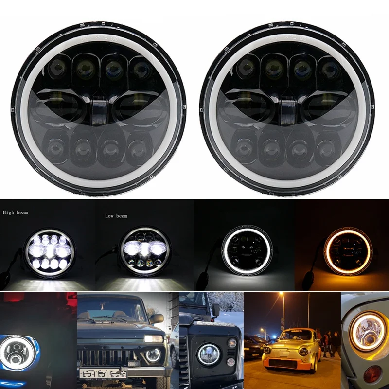 2X7inch круглые кронштейны светодиодный фонарь w/Hi/Lo луч DRL Halo для Jeep Wrangler JK Lada Truck 4x4
