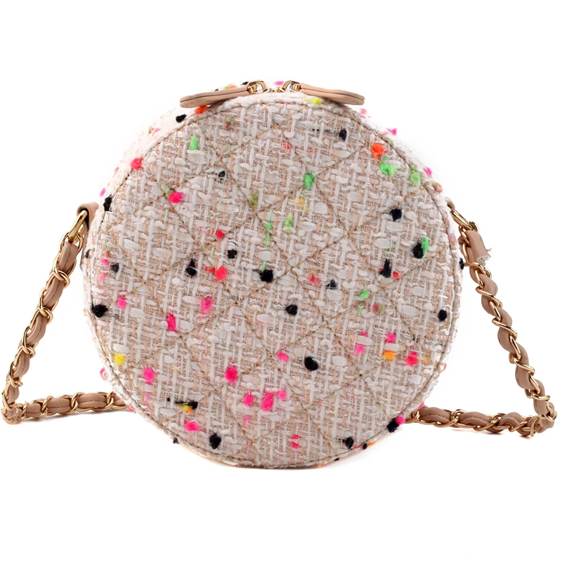 

Lattice Cute Round Crossbody bag 2021 Winter New High-quality Wool Women's Designer Handbag Chain Mini Shoulder Crossbody Bag