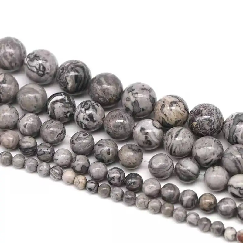 

Natural Grey Map Stone Smooth Beads diy 4 6 8 10 12MM Women Fashion Necklace Charms Wholesale for Jewelry Making