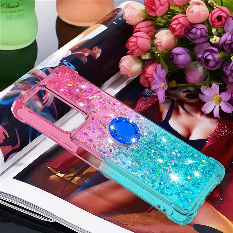 

Liquid Glitter Finger Ring Case for Xiaomi Redmi Note 10 Pro Max Note 10S 9 9T 5G Phone Case Soft Silicone Stand Cover Funda