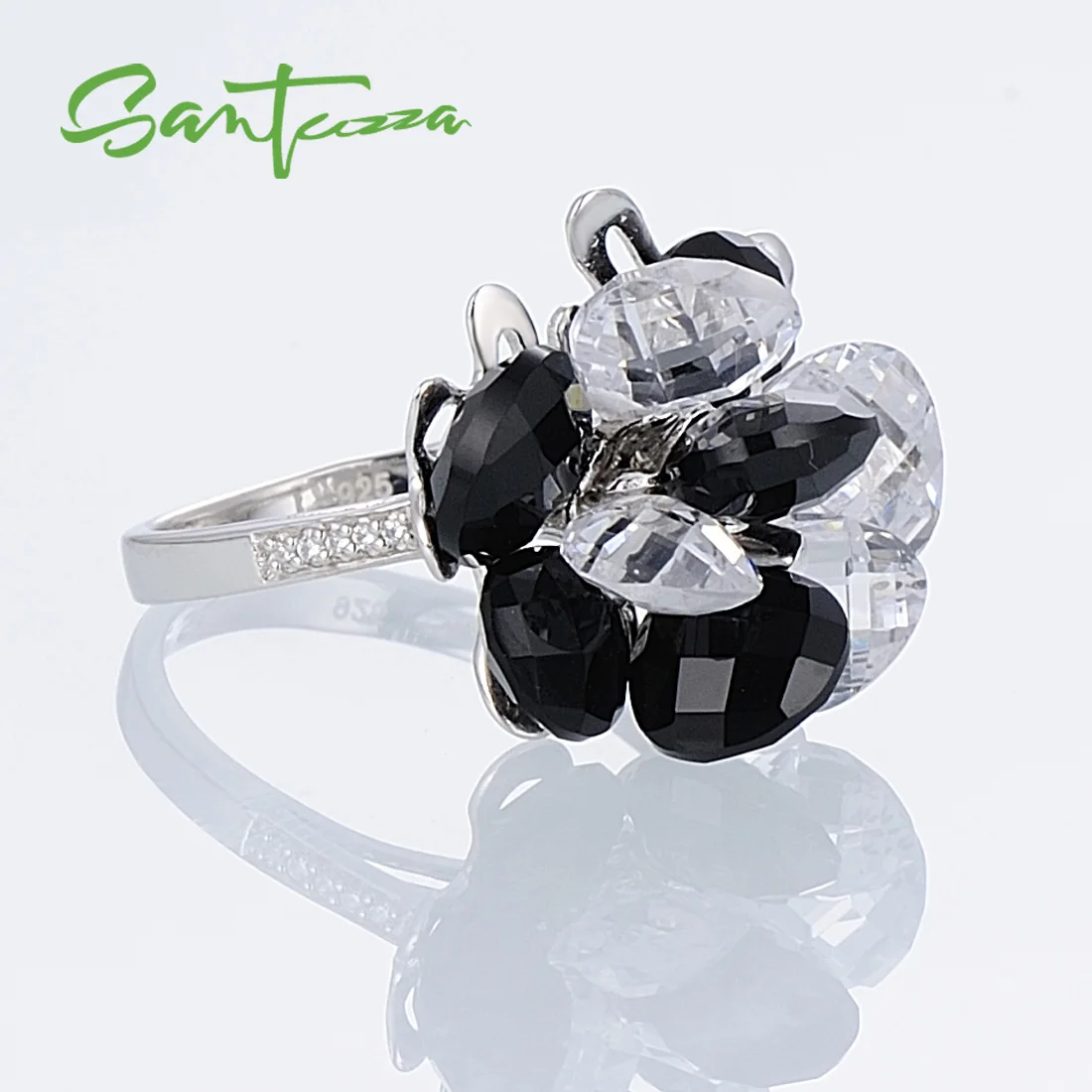 SANTUZZA, серебряное кольцо для женщин, 925 пробы, серебряные Модные кольца для женщин,, черный оникс, кубический цирконий, кольца, вечерние ювелирные изделия