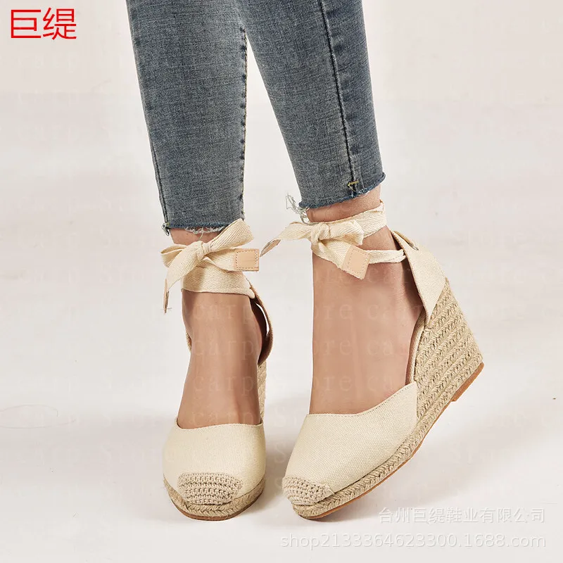 

women shoe 2021 summer women's sandal high heel Hemp rope light wedge bottom bind ladies shoes
