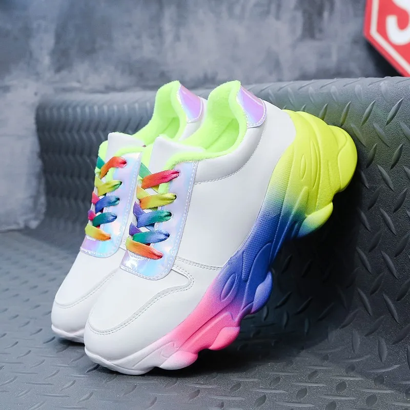 

Кроссовки женские массивные на шнуровке, Вулканизированная подошва, Повседневная модная обувь для папы, кроссовки на платформе, белые