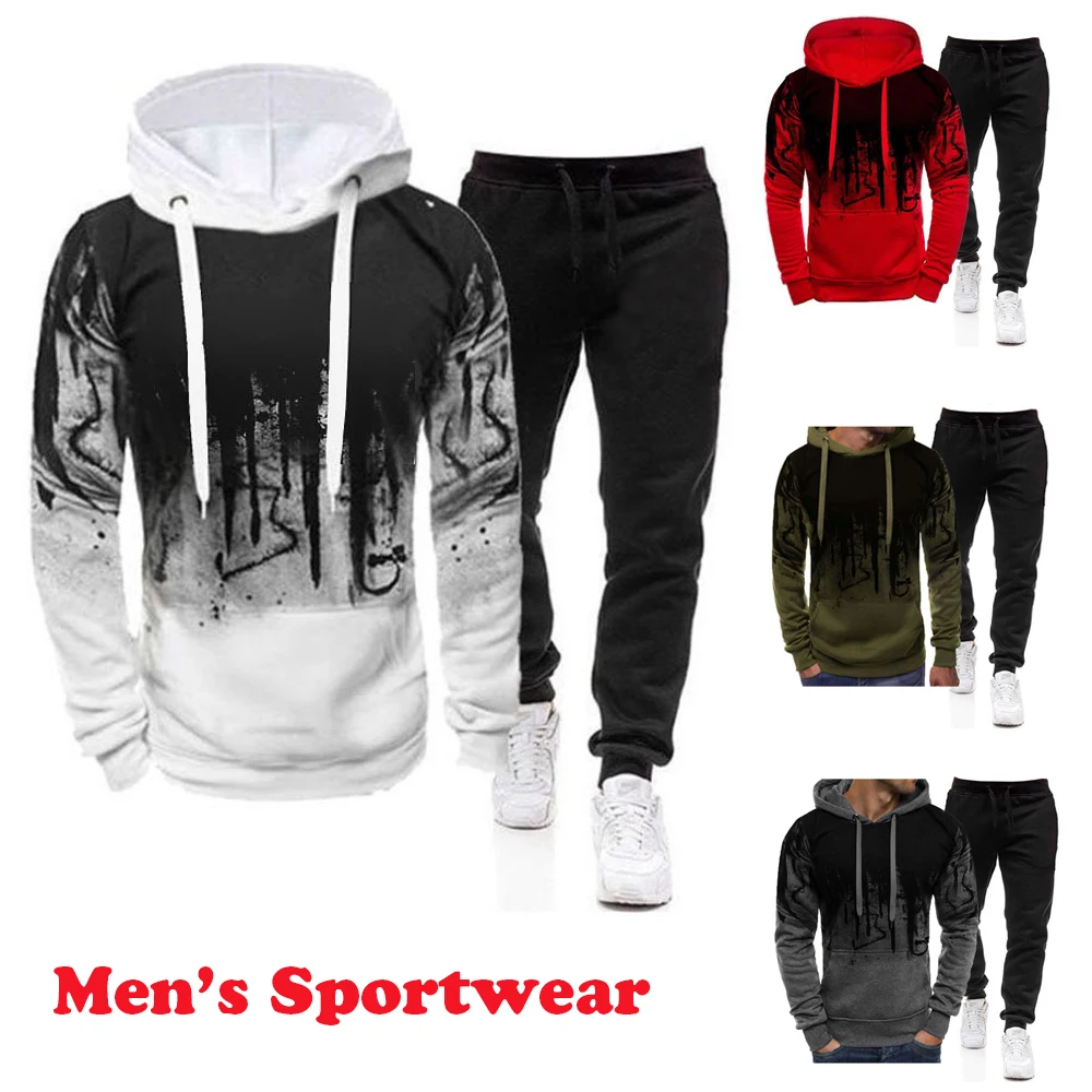 Men's Set Hoodie Sets Men Tracksuit Sportswear Hoodies+Sweatpant 2 Pieces Autumn Winter Male Warm Clothing Pullover Sweatshirts
