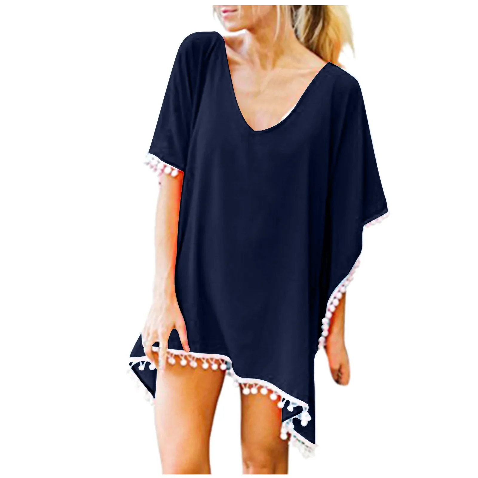 

Women's Cover-ups Trim Kaftan Chiffon Tassels Swimwear Beach Loose Bikini Cover Up Tops
