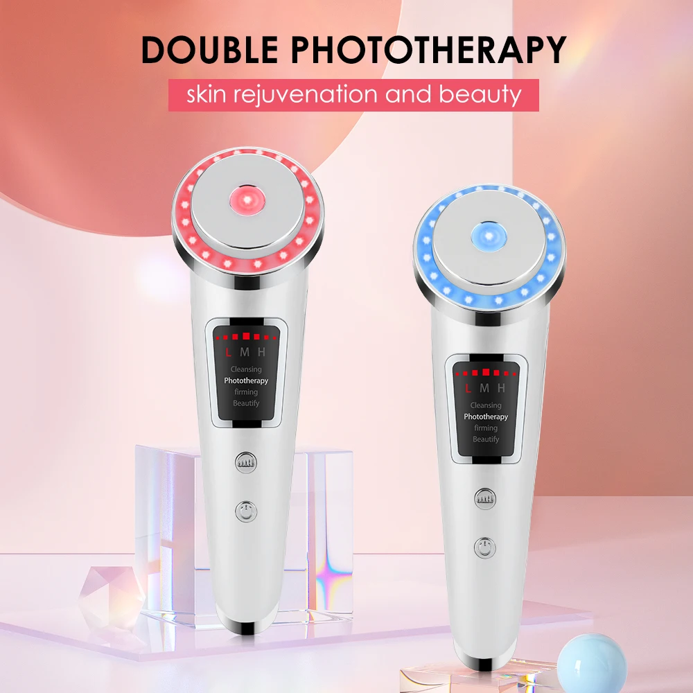 

Facial Skin Rejuvenation Eye Face EMS Massager Red Blue Light Photon Lifting Firming Deep Cleansing Ion Import Beauty Device
