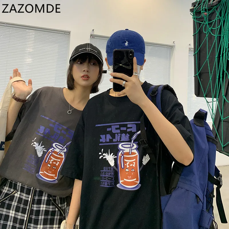 

ZAZOMDE Men T-shirts Japanese Style Half Sleeve Printed Students Harajuku Tops Tees Casual Summer High Quality Streetwear Couple