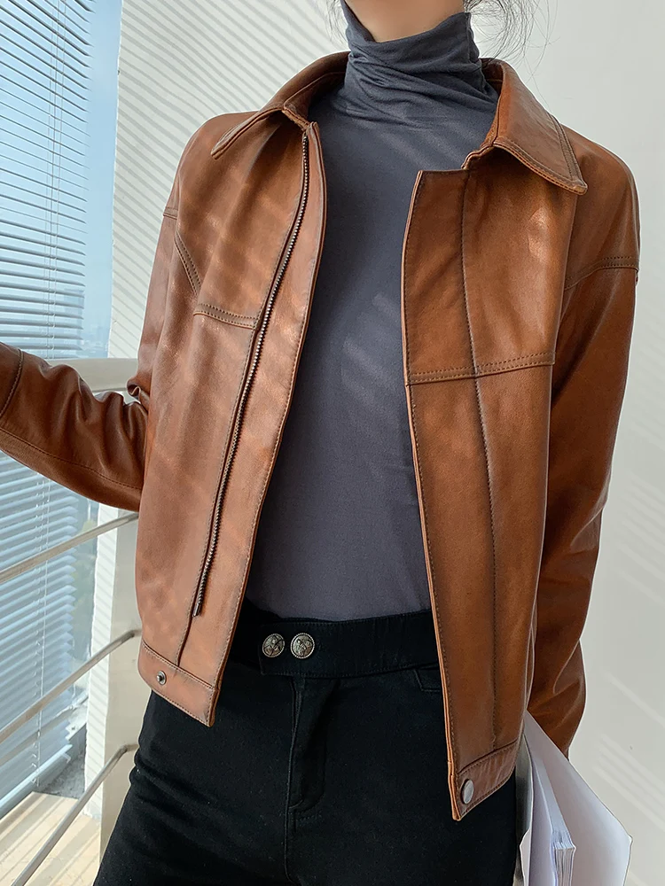 

JCHB 2021 Genuine Leather Jacket Women Casual Sheepskin Coat Female Short Leather Coats Spring Autumn Clothes Femme Veste Pph33