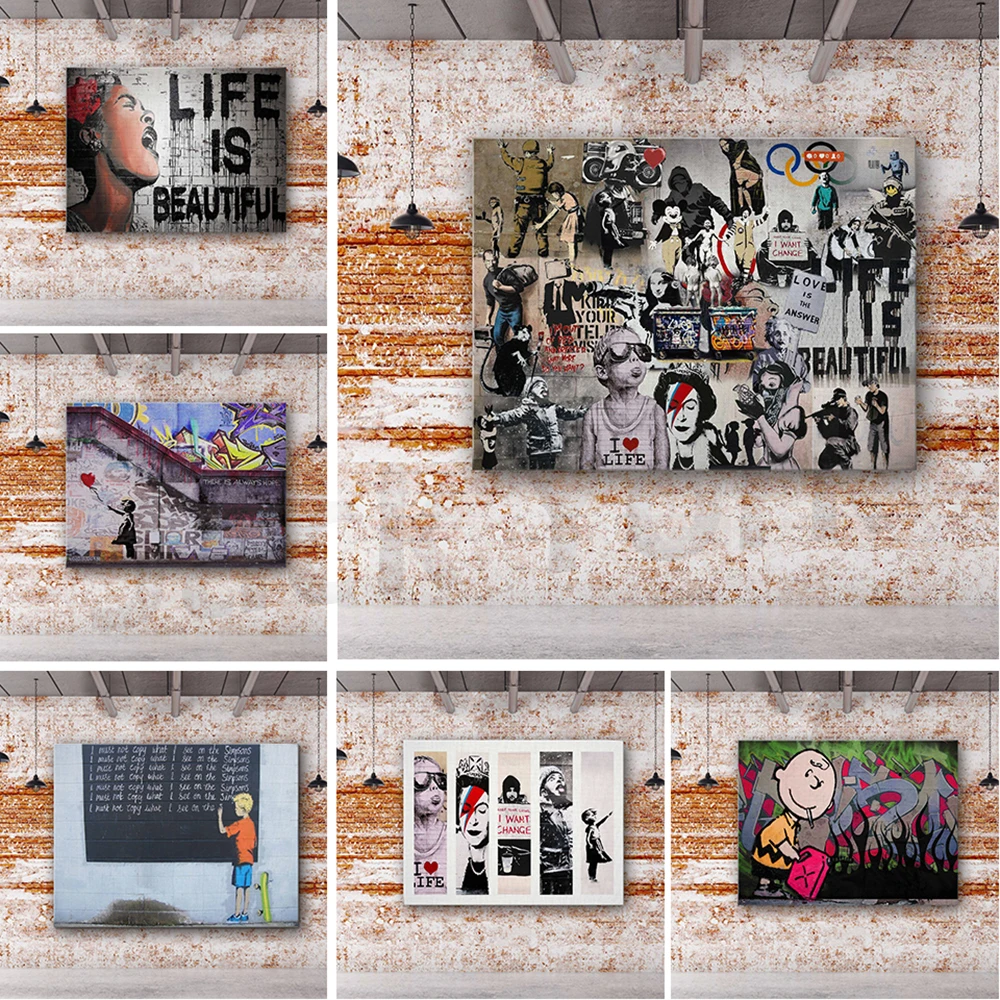 

Banksy Street Art Canvas-Banksy Collage Wall Mural Art Poster/Printed Pictures Wall Art Decoration POSTER or CANVAS