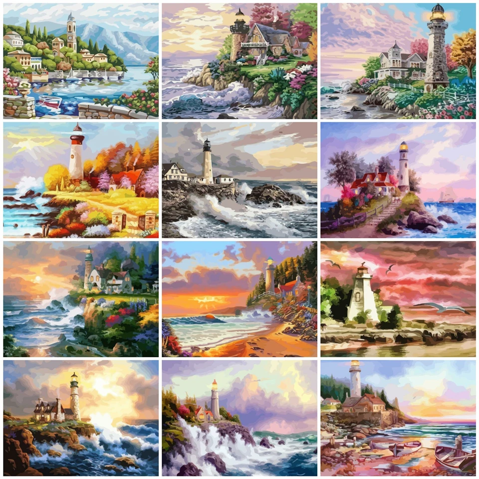 Раскраска по номерам для взрослых AZQSD сделай сам акриловая краска маяков без