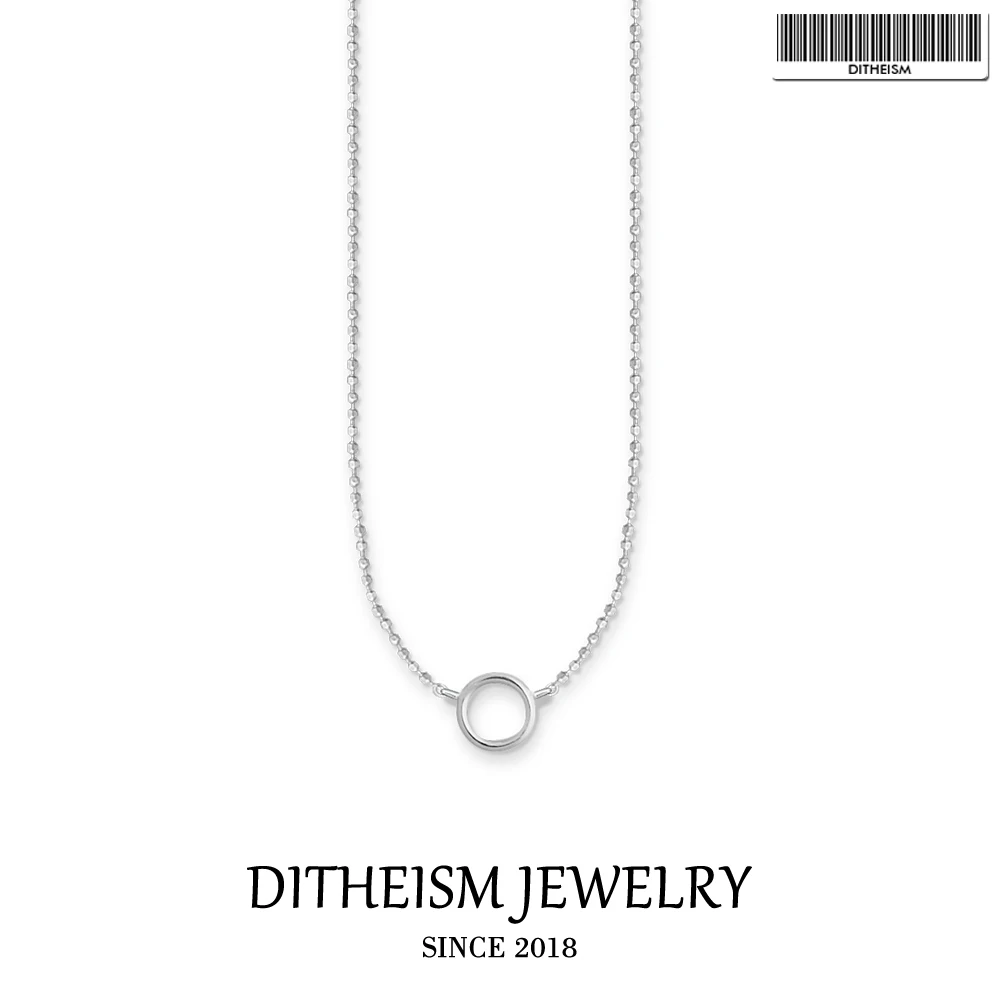 

Link Chain Necklace Round Charm Carrier, 2020 Spring Brand New Fashion 925 Sterling Silver Jewelry Trendy Gift For Women Girls