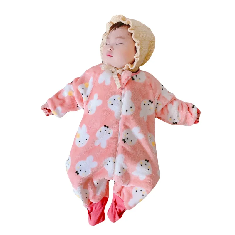 Baby Sleeping Bag Children's AutumnWinter Thickened Flannel One-piece Pajamas New Coral Fleece Baby Split-leg Kick-proof Quilt