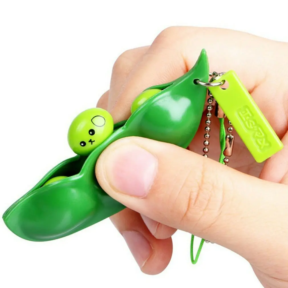 

2Pcs Creative Extrusion Pea Bean Soybean Edamame Stress Relieve Toy Keychain Cute Fun Key Chain Ring Paty Gift Charms Trinket