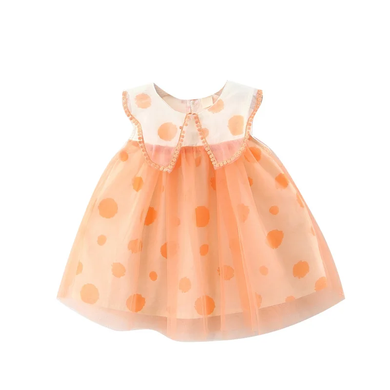 Милое модное летнее платье без рукавов в горошек для маленьких девочек xian nv qun