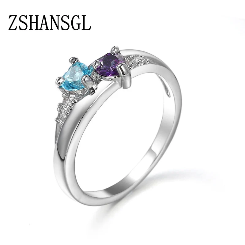 Подлинное серебряное кольцо для женщин Forever Love прозрачное CZ 925 пробы Серебряное двойное сердце любовь кольца на палец Роскошные ювелирные изделия bijoux